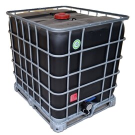 Regentonne Schwarz 1000l mit 3'' Auslauf auf Stahl-Palette