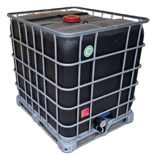 SCHWARZE Regenwassertonne 1000-Liter mit 3-Zoll auf Stahlpalette mit Algenschutz