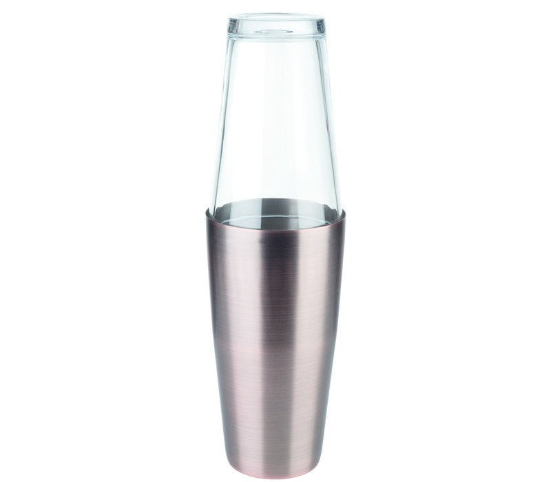 Cocktailshakerset “Boston” | 2-delig | Shaker Ø 9 cm x 30 cm | Glas 0.40 liter | RVS Shaker 0.70 liter | Mat koperkleurig