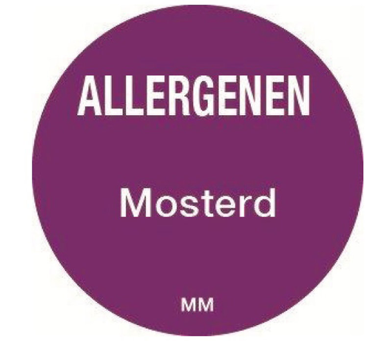 Allergie mosterd sticker rond 25 mm 1000/rol