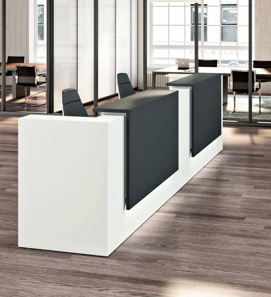Modern Retail kassa balie met afsluitbare laden - kassier tafel voor kantoor computer bureau, salon lobby checkout, wit en grijs, 140x55x100