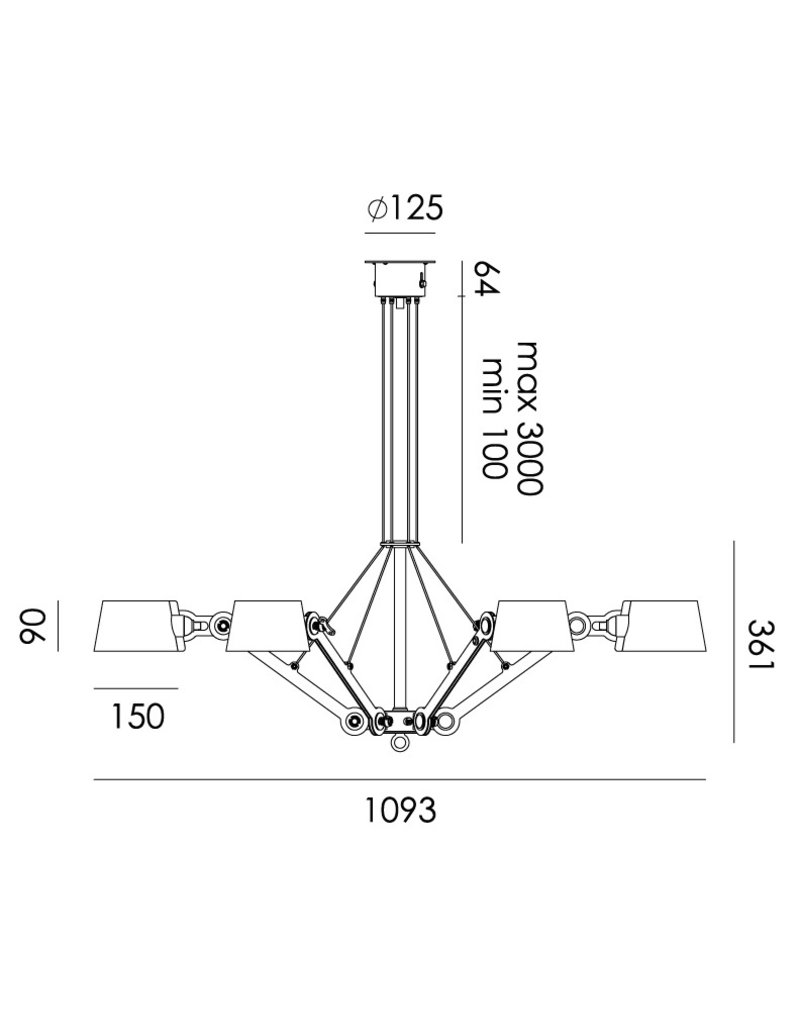 Tonone Tonone Bolt Chandelier lamp met 6 armen