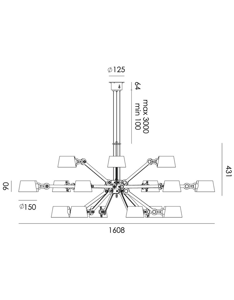 Tonone Tonone Bolt Chandelier lamp met 18 armen