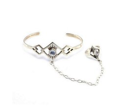 Vrouwelijke Verstelbare Antiek Verzilverd Hollow Bangles met Vinger Ring Arm Manchet Armbanden & Bangles voor Vrouwen Trendy Sieraden MyXL