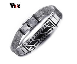 Vnox Mannen Armband Punk Armbanden Rvs Griekse Sleutel Patroon Armband voor Mannen Sieraden VNOX