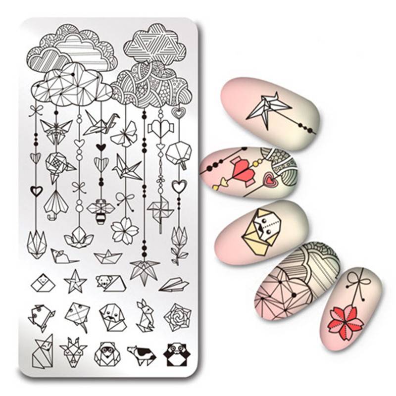 1 St Rechthoek Stempelen Template Origami Patroon Manicure Nail Art Stempel Afbeelding Plaat L040 Br Myxl