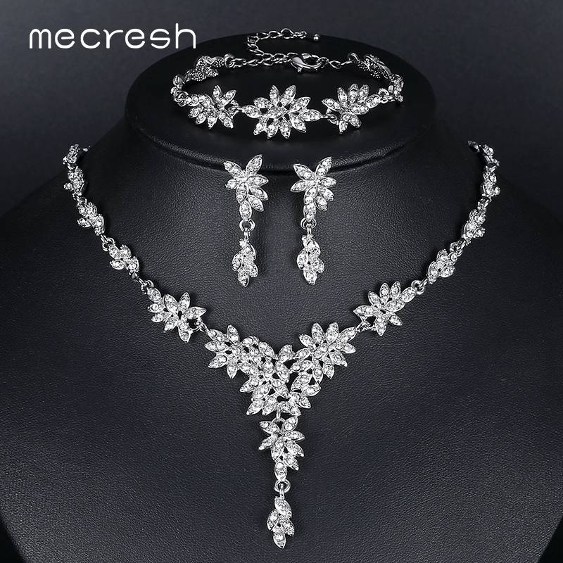 Spiksplinternieuw Mecresh Leaf Crystal Bruiloft Sieraden Sets voor Vrouwen Zilveren AA-63