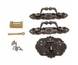 1 St Antieke Bronzen Sieraden Doos Chinese Oude Lock + 2 St Kabinet Pull Handvat + 1 St Box Klink Hasp Meubels Accessoires Retro Hardware <br />
 DRELD
