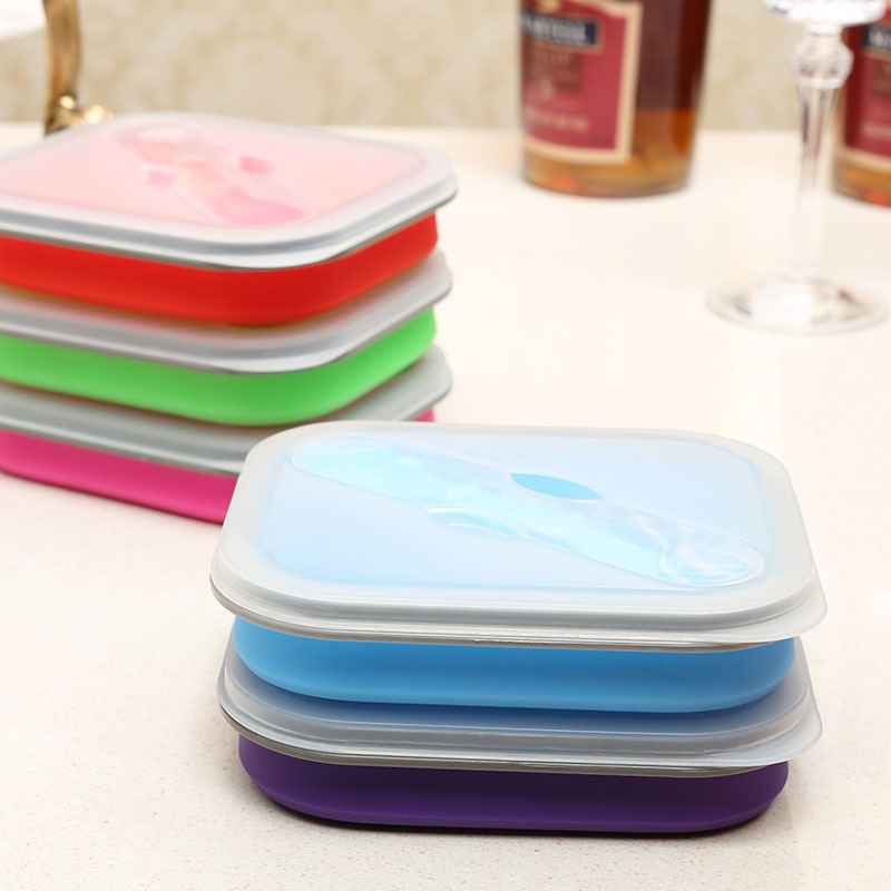 privaat effectief zoon 5 kleuren Silicone Inklapbare Draagbare Gezonde Lunchbox Vouwen Voedsel  Opslag Container Lunchbox Bento Box Milieuvriendelijke