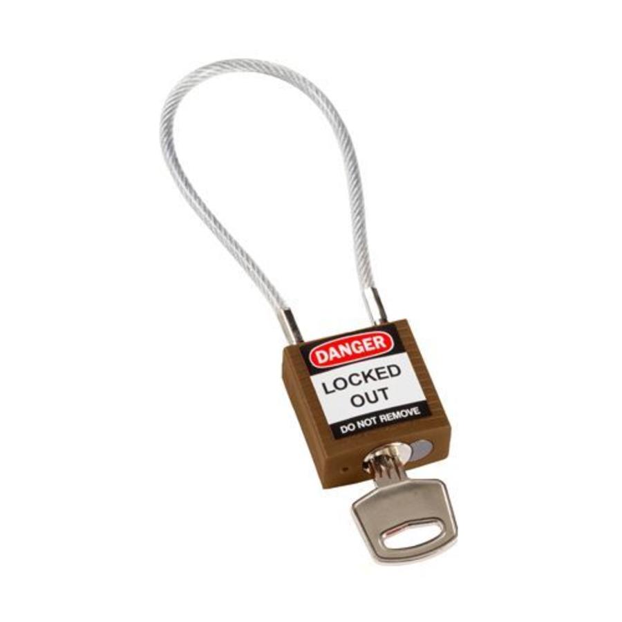 Nylon safety padlock brown with cable 195935