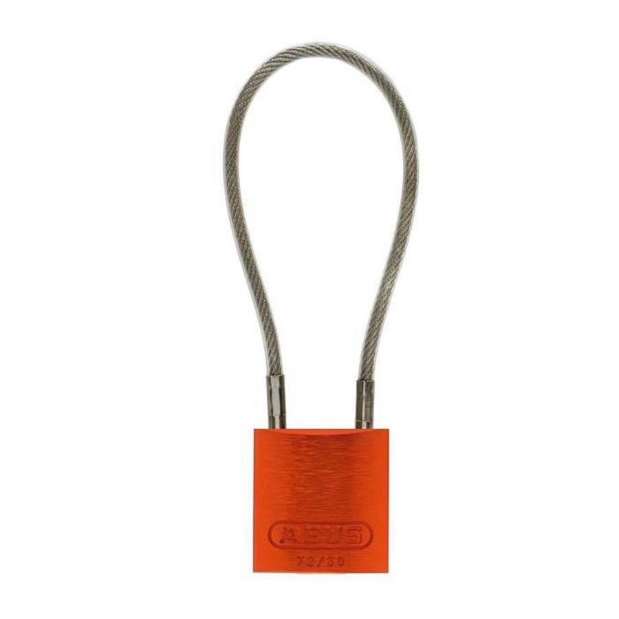 Anodized aluminium safety padlock orange  with cable 72/30CAB ORANGE