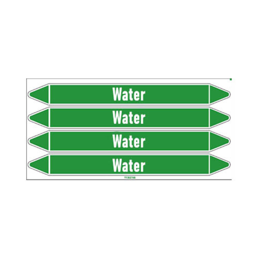Pipe markers: Heating water loop | English | Water