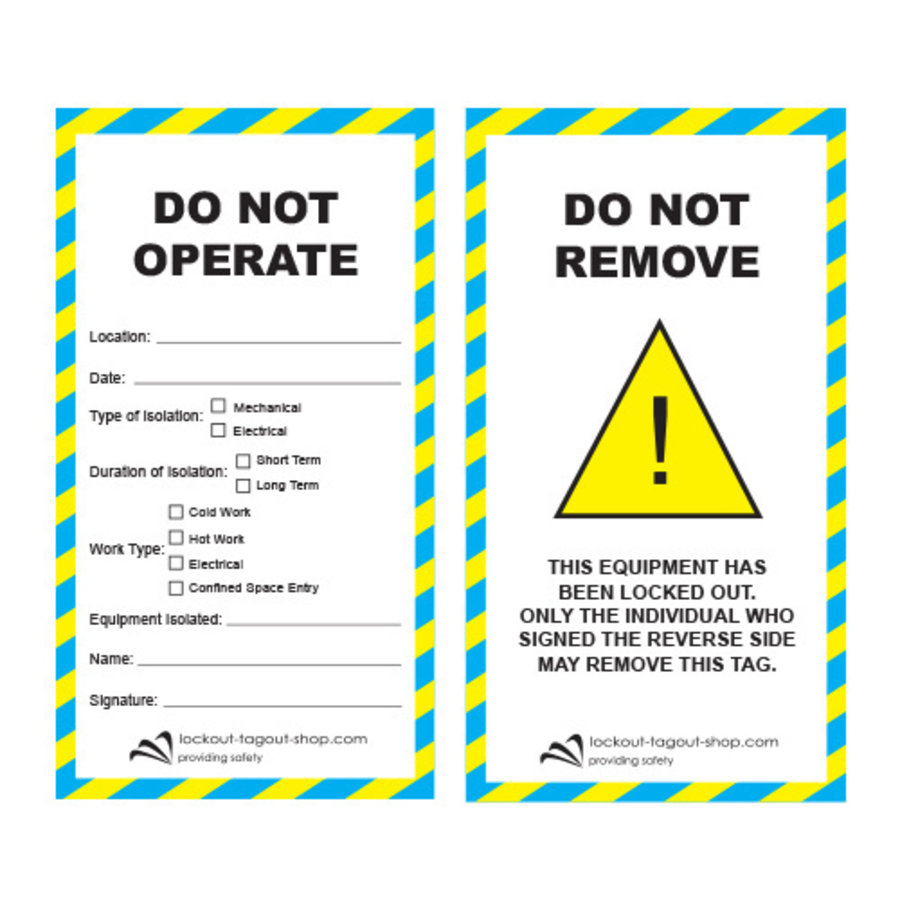 Safety Tag DO NOT OPERATE Laminated cardboard