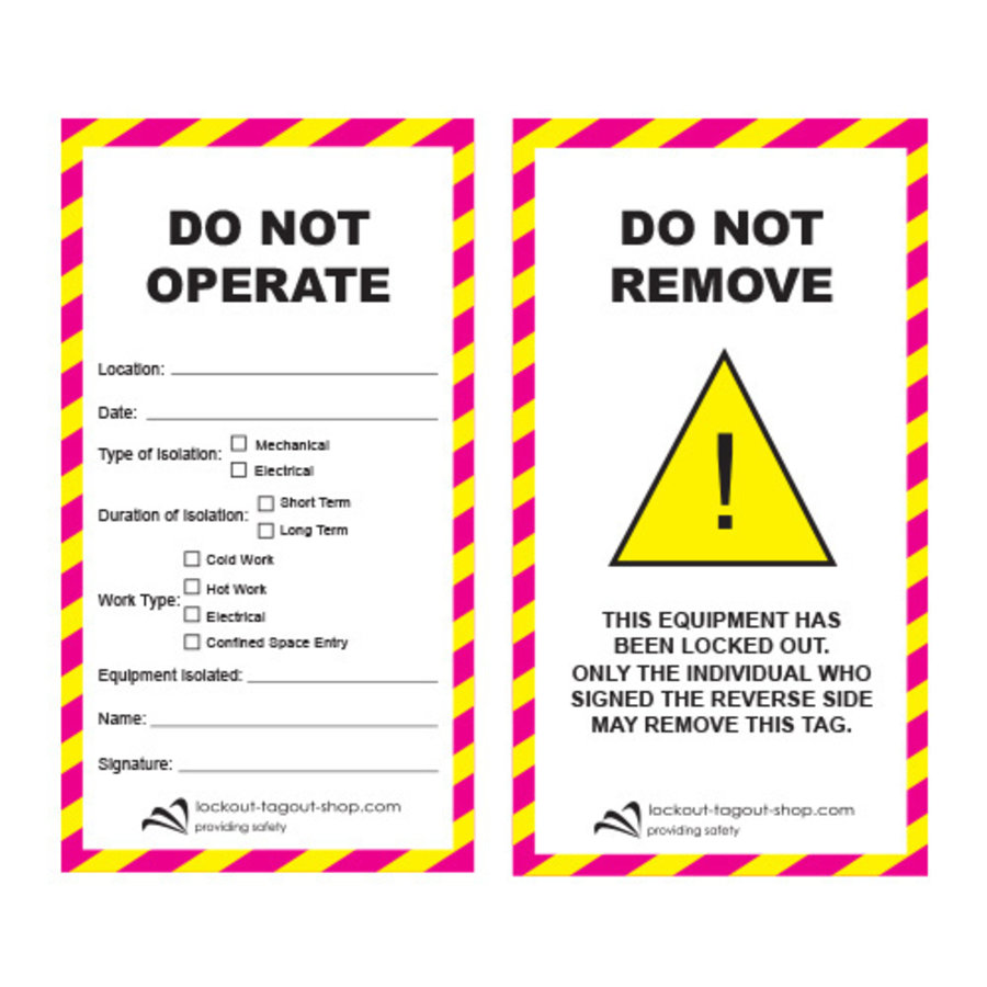 Safety Tag DO NOT OPERATE Laminated cardboard