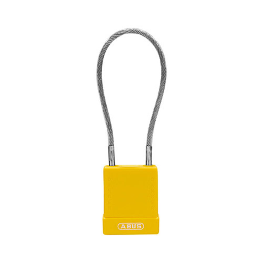 Aluminium safety padlock with cable and yellow cover 84865