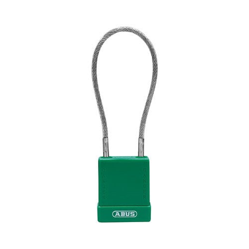 Aluminium safety padlock with  cable and green cover 76/40CAB20 