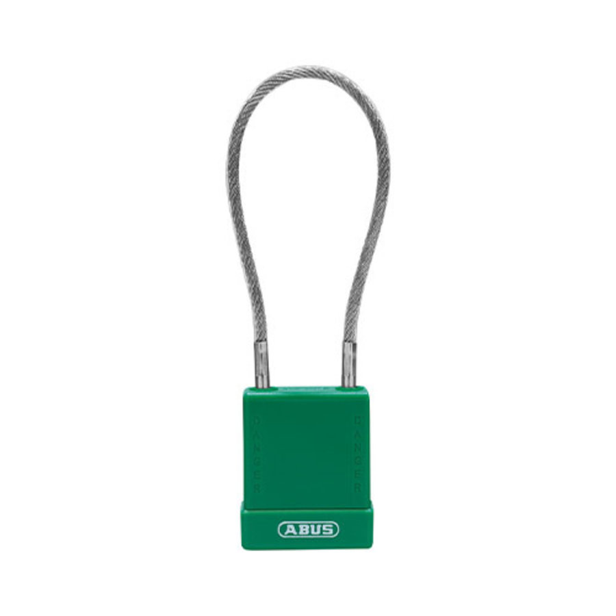 Aluminium safety padlock with cable and green cover 84866
