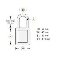 Aluminium safety padlock with cable and white cover 84870
