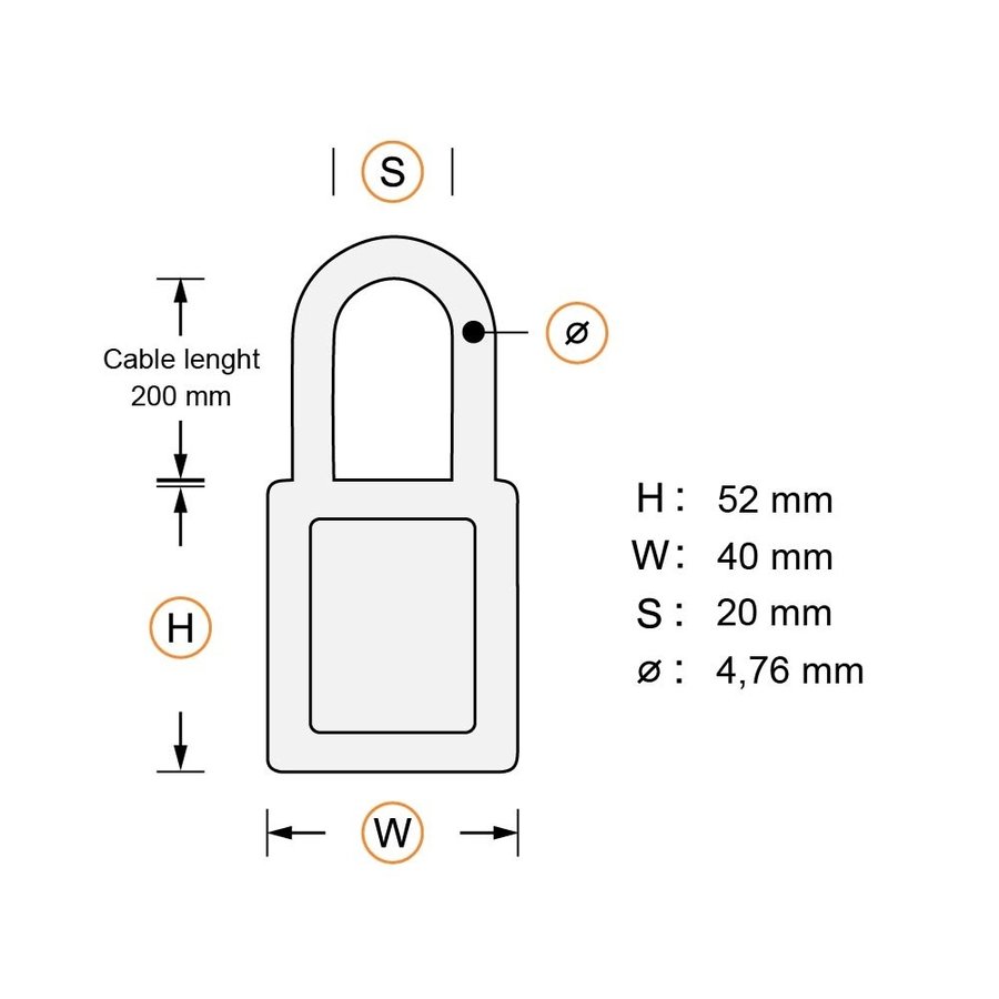 Aluminium safety padlock with cable and white cover 84870