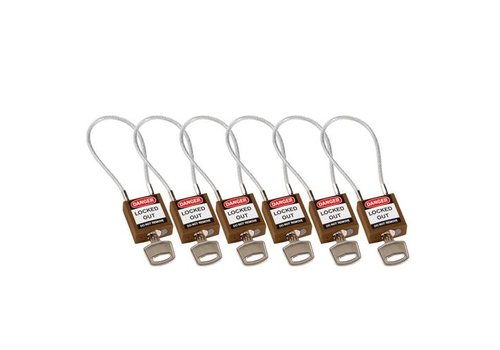 Nylon safety padlock brown with cable 195947 - 6 pack 