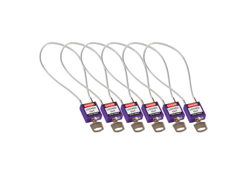 Nylon safety padlock purple with cable 195984 - 6 pack 