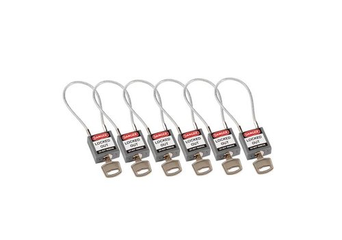 Nylon safety padlock grey with cable 195982 - 6 pack 