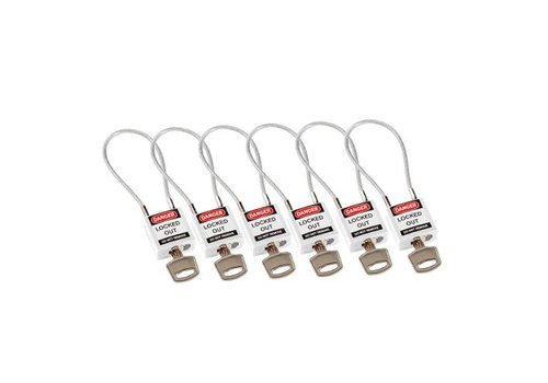 Nylon safety padlock white with cable 195985 -  6 pack 