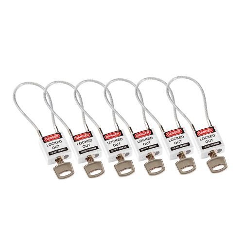 Nylon safety padlock white with cable 195985 -  6 pack 