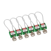 Nylon safety padlock green with cable 195975 - 6 pack