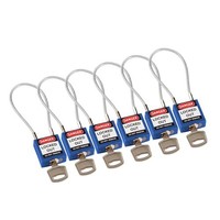 Nylon safety padlock blue with cable 195974 - 6 pack