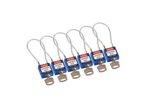 Nylon safety padlock blue with cable 195974 - 6 pack 