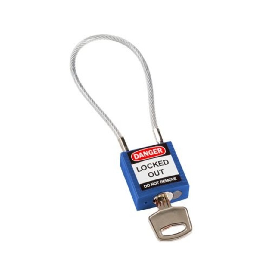 Nylon safety padlock blue with cable 195974 - 6 pack