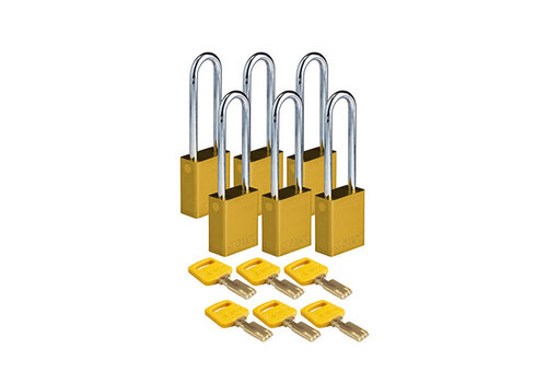 SafeKey Aluminium safety padlock Yellow 6-pack 150345 