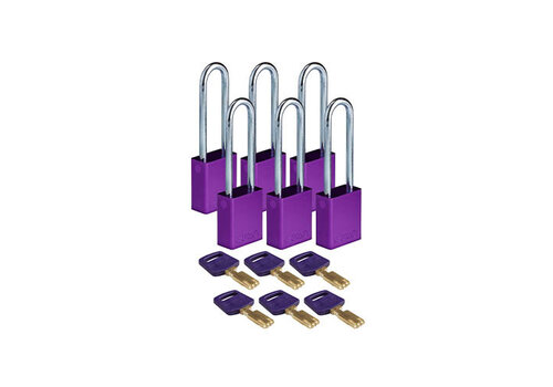 SafeKey Aluminium safety padlock purple 6-pack 150358 