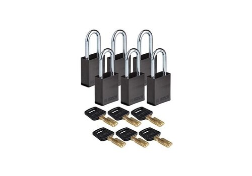 SafeKey Aluminium safety padlock Black 6-pack 150240 