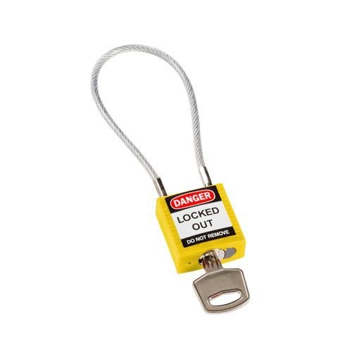 Nylon safety padlock yellow with cable 146121 