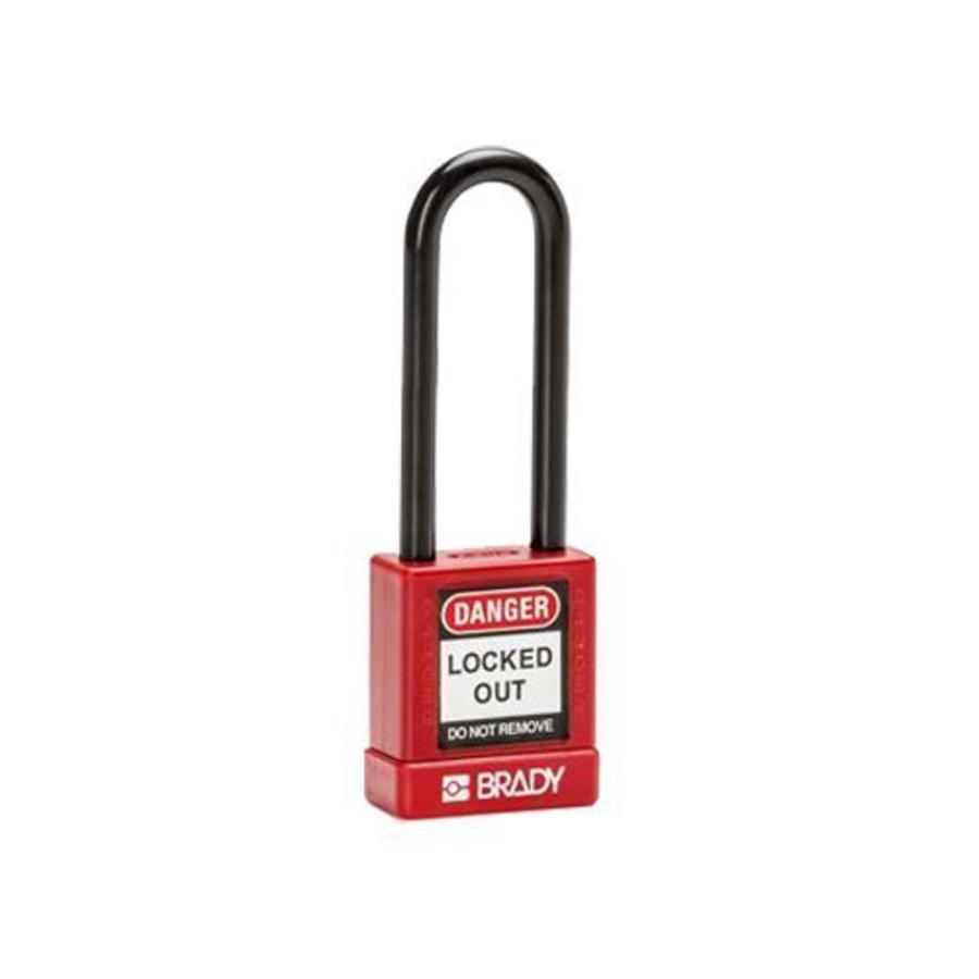 Aluminum safety padlock with composite cover red 834476