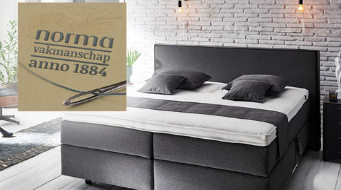 Norma boxspring en matrassen weer terug in onze showroom.