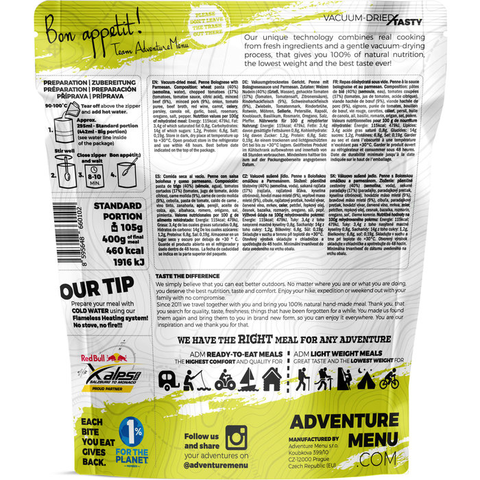 Adventure Menu Penne Bolognese met Pamazaanse kaas