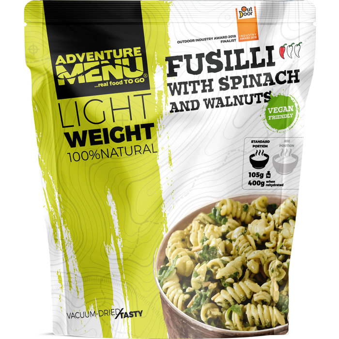 Adventure Menu Fusilli with spinach and walnuts Vegan
