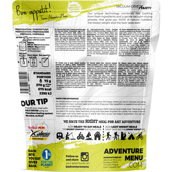 Adventure Menu Creamy scrambled eggs with ham and cheese big portion