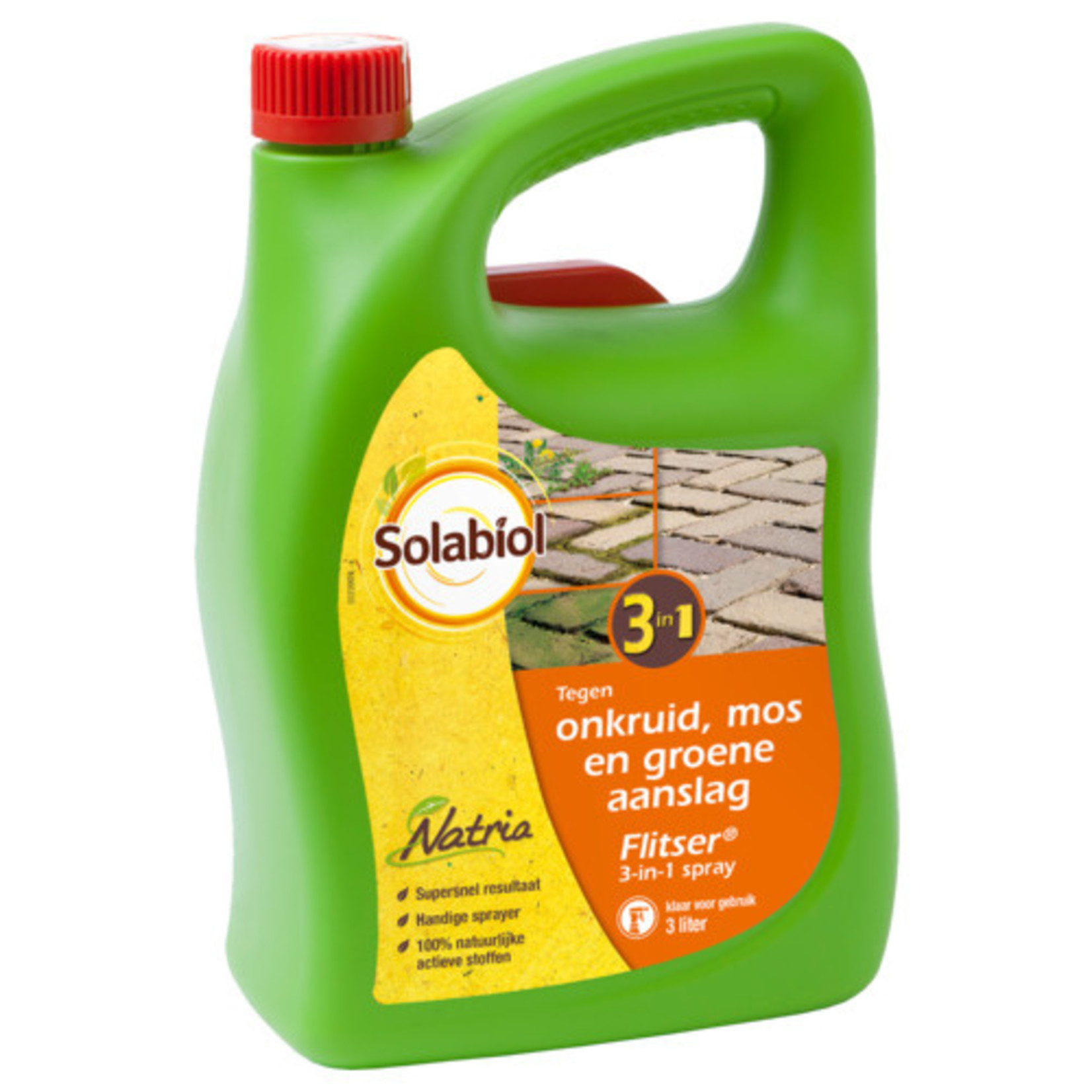 Solabiol Natria Flitser 3 in 1 spray (3 Liter) tegen onkruid, groene aanslag en mos (gebruiksklaar)