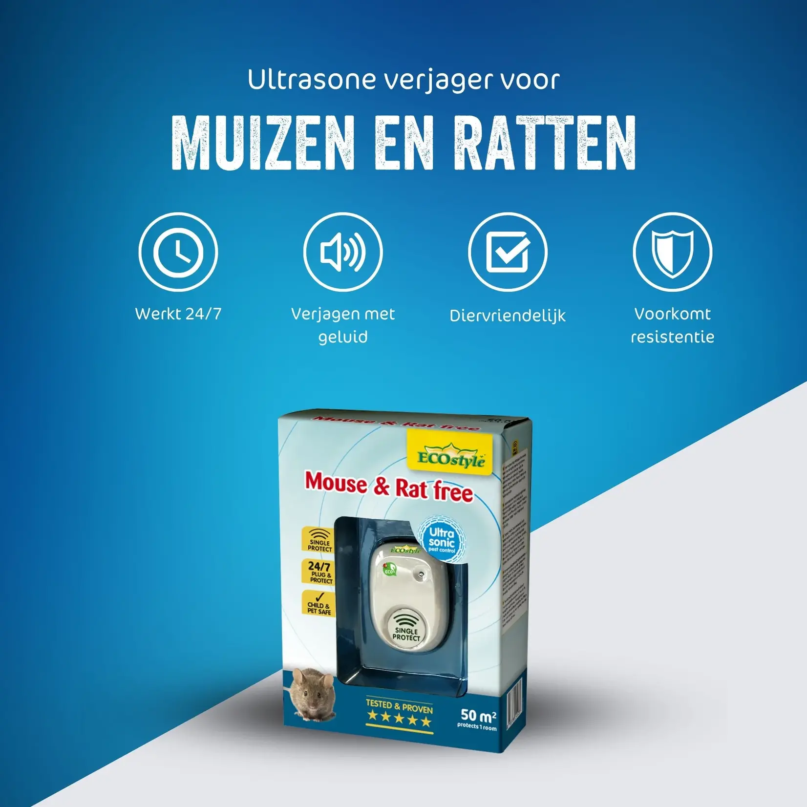 ECOstyle Mouse & Rat free ultrasoon op batterijen (tot 50 m²)