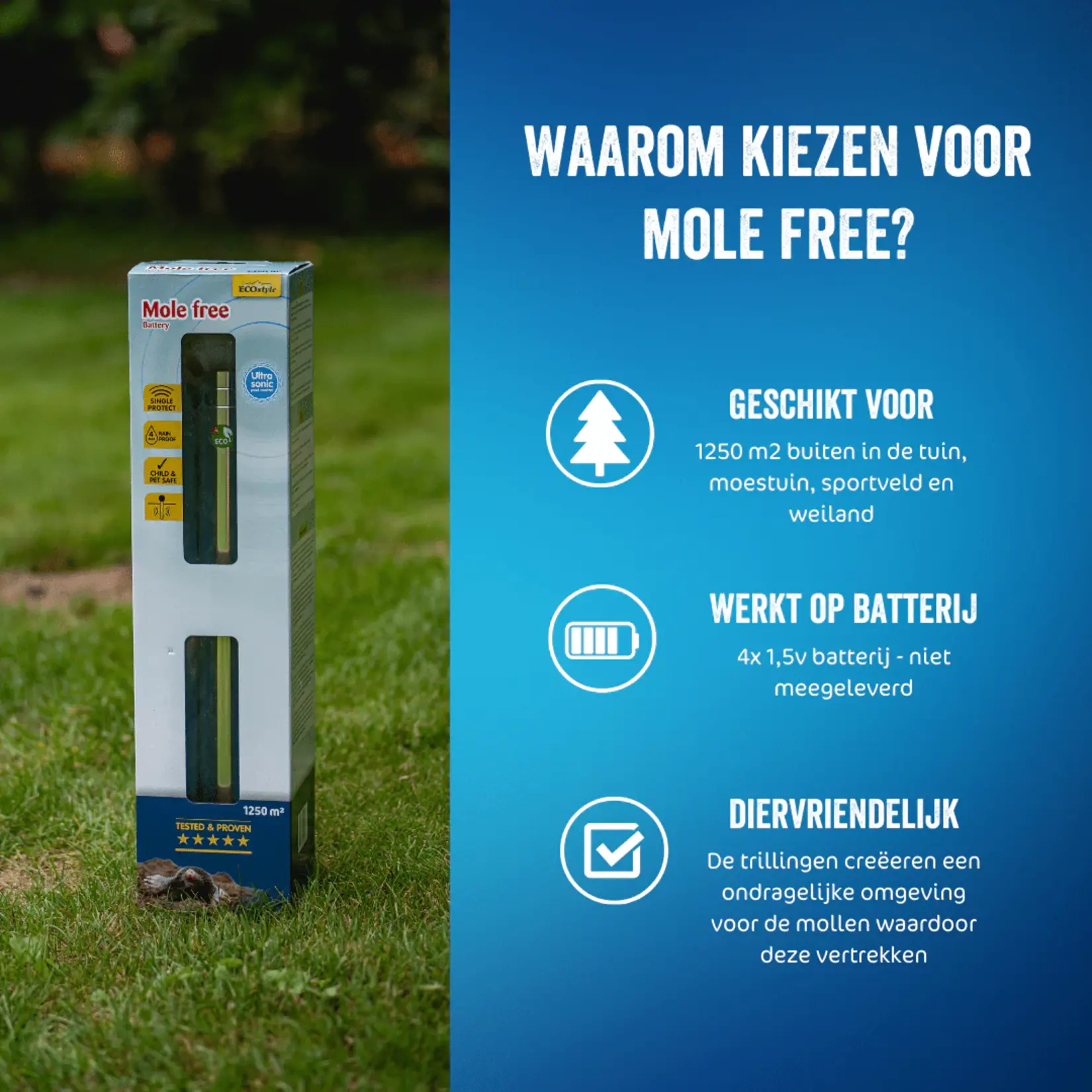 ECOstyle Mole free (tot 1250 m²) mollenverjager op batterijen