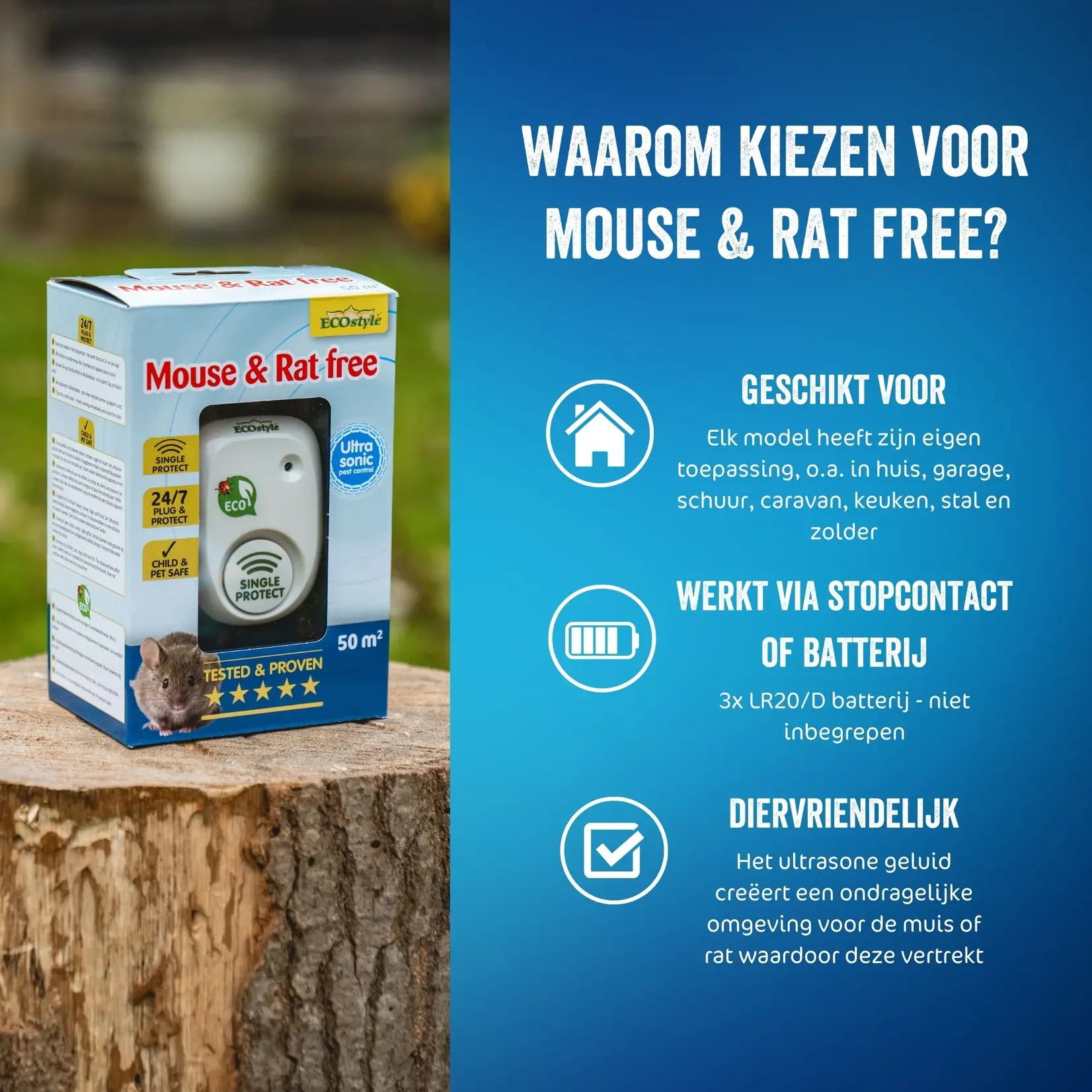 ECOstyle Mouse & Rat free ultrasone verjager (tot 50 m²)