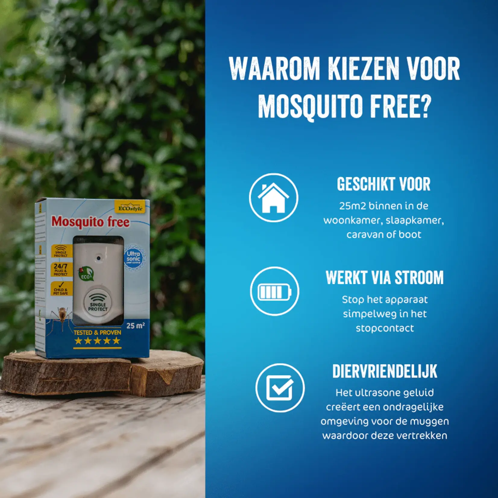 ECOstyle Mosquito free ultrasone verjager (tot 25 m²)