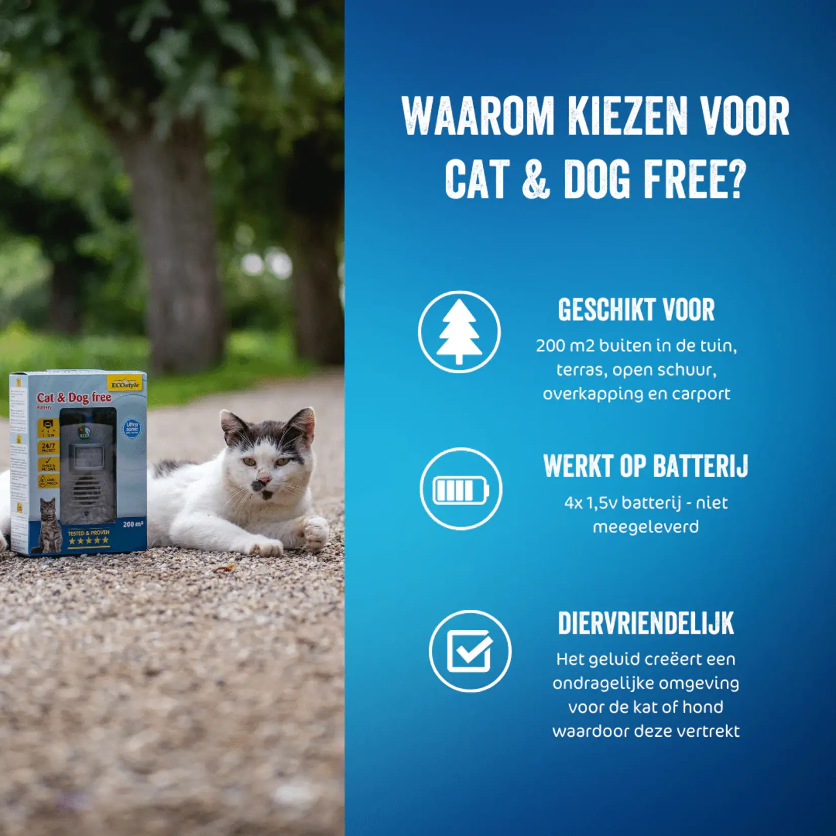 ECOstyle Cat & Dog free ultrasoon op batterijen (tot 200 m²)