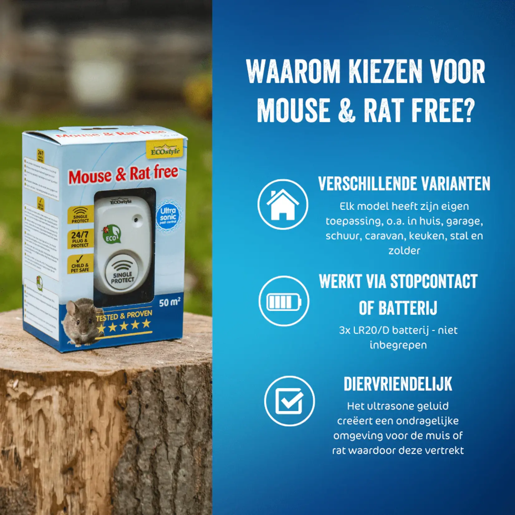 ECOstyle Mouse & Rat free X-tra  ultrasone verjager (tot 80 m²)