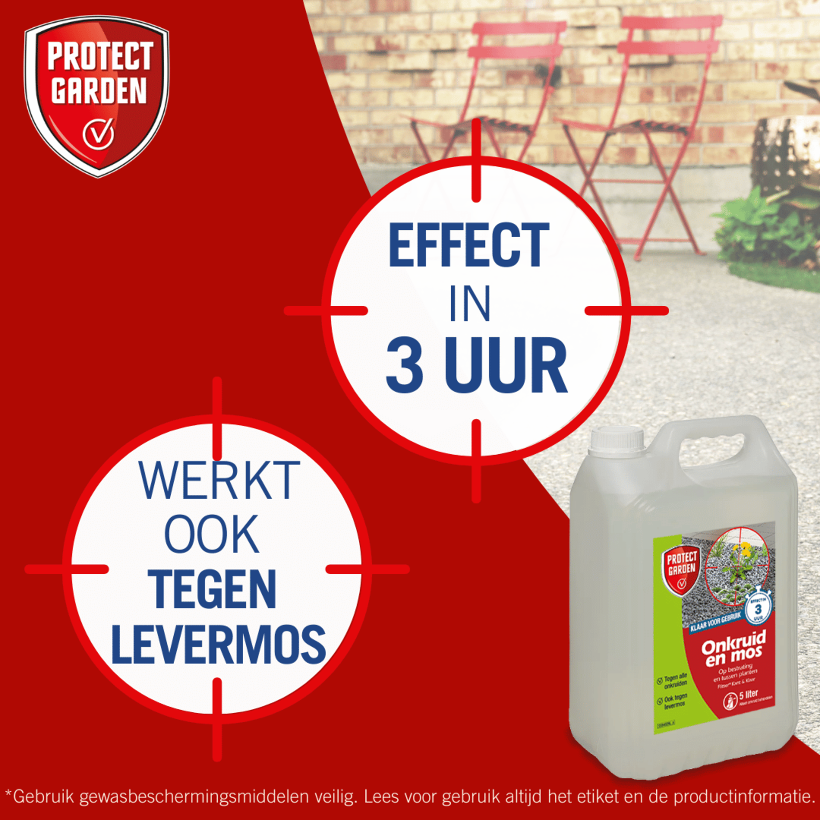 Protect Garden Flitser 3 in 1 spray (5 Liter) tegen onkruid, groene aanslag en mos (gebruiksklaar)