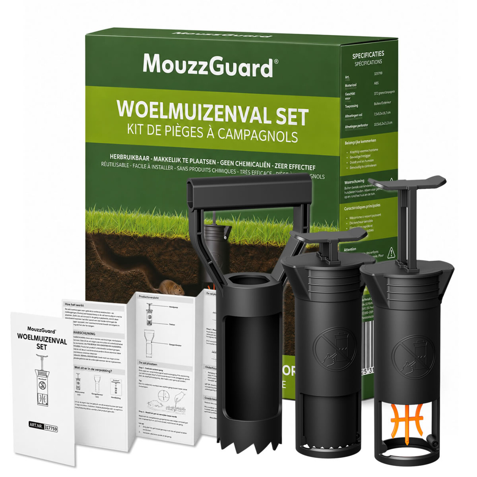MouzzGuard® Woelmuizenval Set - 2 vallen + gangperforator